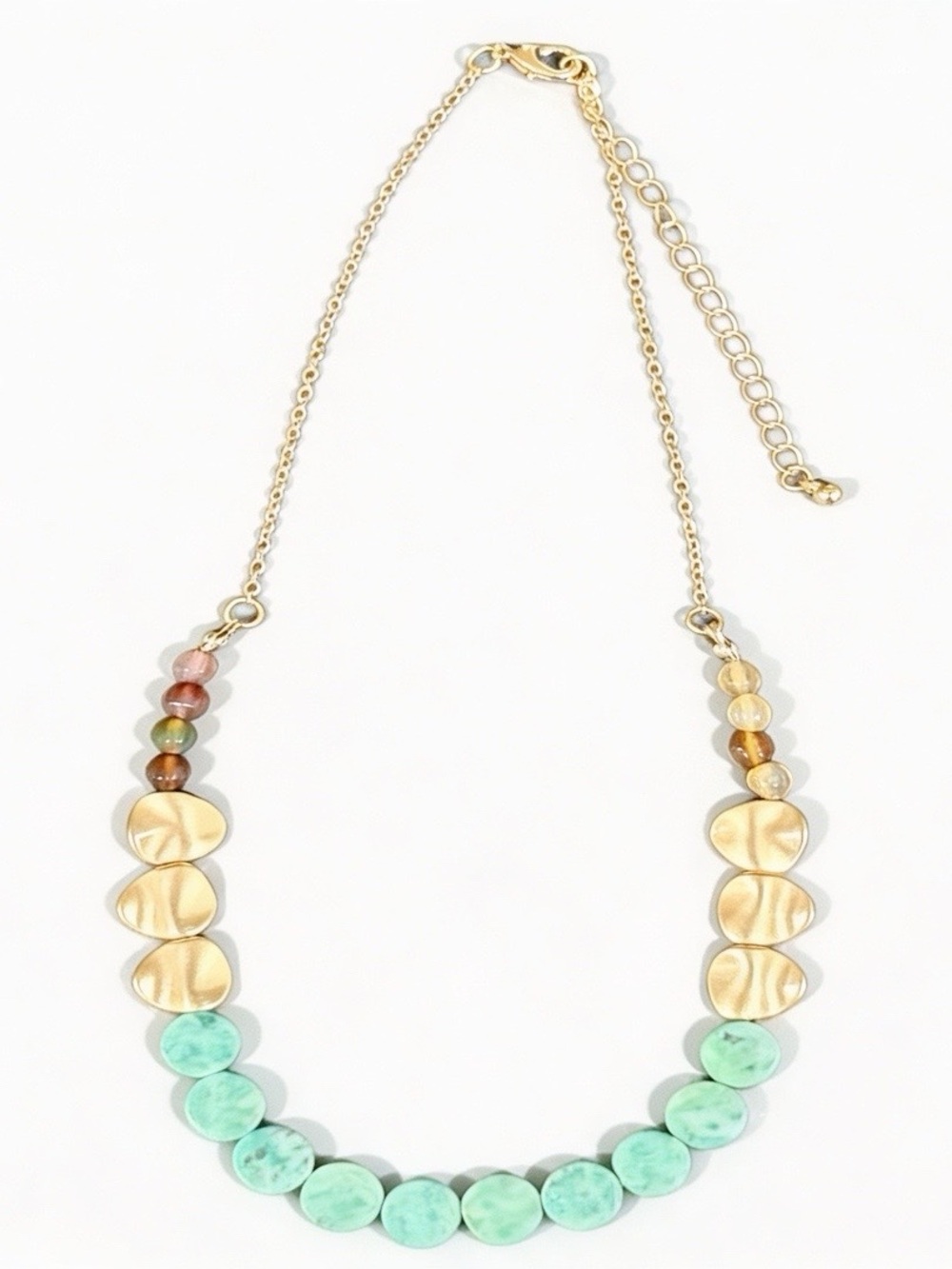 New Susan Graver Amazonite, Faceted Glass Bead, and Gold Disc Necklace